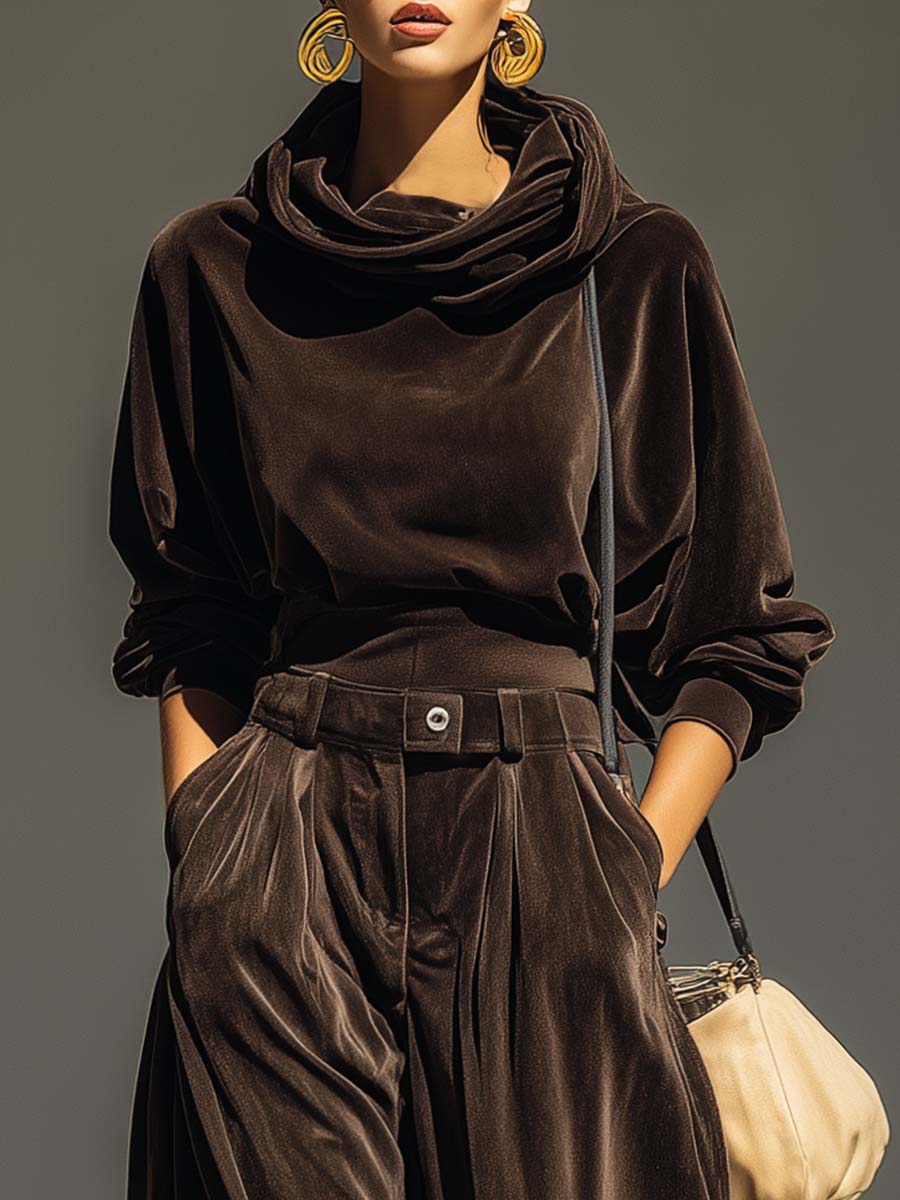Vintage hoodie and loose-fitting trousers set (Includes belt)