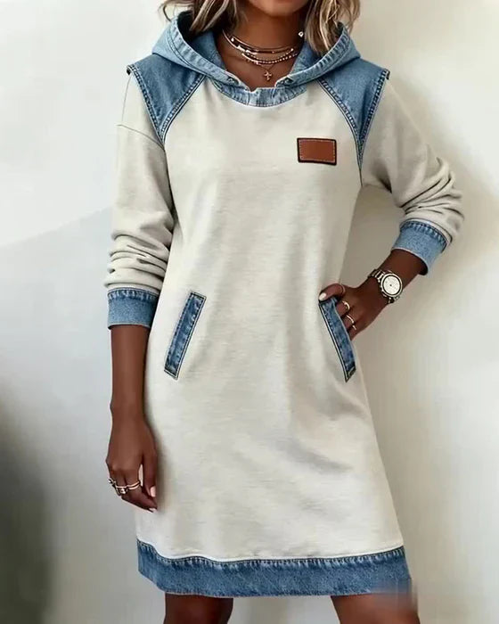 Lunariae – Casual Contrast Hoodie Dress