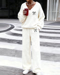 Soft Sweet Bow Embroidered Fleece Matching Set