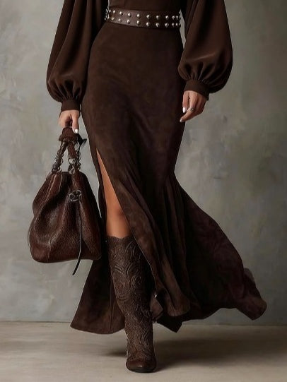 Lunori™ Harriet | Vintage Suede Midi Dress